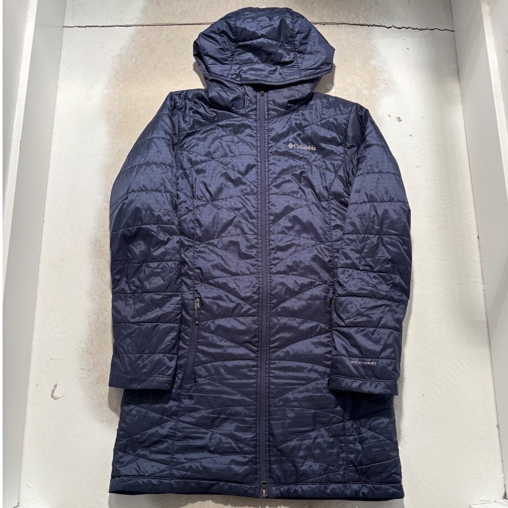 Columbia Omni-Heat Hooded Puffer Parka Jacket Navy Blue Women Medium